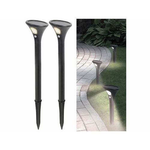 2 Bornes Lumineuses Solaires Avec Capteur De Mouvement - Blanc Chaud