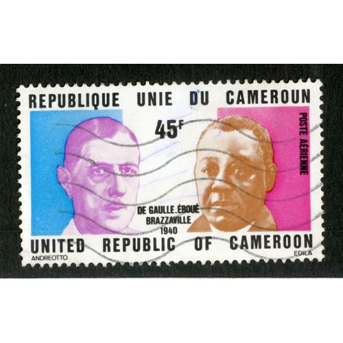 Timbre Oblitéré République Unie Du Cameroun, De Gaulle-Éboué, Brazzaville, 1940, Poste Aérienne 45 F