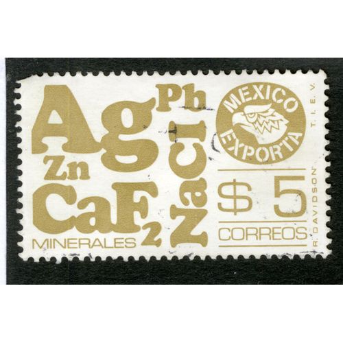Timbre Oblitéré Mexico Export, Minerales, Correos, S5