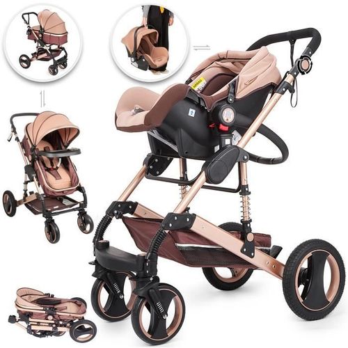 Poussette de Bébé - VEVOR - 3 en 1 Poussette Luxe Pliable Landau avec Nacelle Siège-auto - Anti-choc