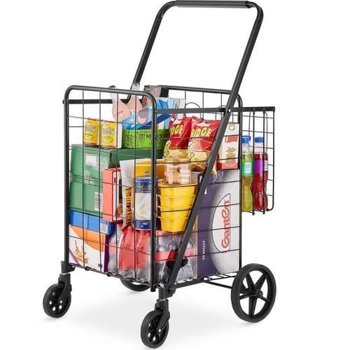 Chariot de Marché Pliable - VEVOR - 85L Chariot de Supermarché - Charge max 50 kg 4 Roulettes