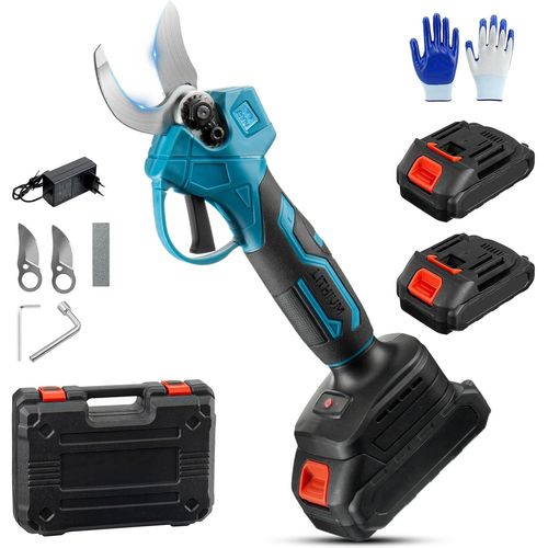 CHECARZHN--NO1-Secateur Electrique Sans Fil Pour Makita, Avec 2 * 2000 Mah Batterie, Diamètre De Coupe De 15-30 Mm Coupe Branche, C aux Electrique, Outillage De Jardin (Bleu Avec Batterie)