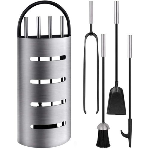 CHECARZHN--NO1-Amagabeli 4 Pièces Outils De Cheminée Set Argent Fer Forgé Outils De Cheminée Fer Porte-Bûches Stand Pinces À Feu Pelle Pinceau Antique Cheminée Poker Poêle À Bois Décor Ensemble D'Out