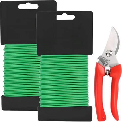 CHECARZHN--NO1-2 X 10M Fil De Serrage Pour Jardin Avec Coupe, 3,5 Mm Fil De Fer Vert Jardin, Attache Plantes Souple Pour Plantes Grimpantes, Fil De Fer De Plastique Pour Tomate Vignes Arbustes Fleurs