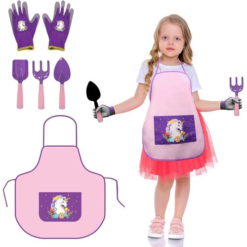 CHECARZHN--NO1-5 Outils Jardinage Enfants Licorne Outillage Bêche Pelle Râteau Tablier Gants De Jardin Pour Jeux Jouet Extérieur Dans Jardin Sable Plage 3 4 5 6 7 8 Ans Fille