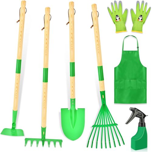 CHECARZHN--NO1-Ensemble D'Outils De Jardinage Enfant, Jouets De Jardinage Avec Pelle Gants Tablier Arrosoir, Kit De Jardinage Pour Garçons Et Filles 3 Ans+ (Vert)