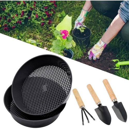 CHECARZHN--NO1-3Pcs Tamis De Jardin En Plastique Tamis De Jardinage Tamis À Sable Tamis À Compost Tamis À Terre Maille Plantes Succulentes Sable Pierre Filtre Outil Jardinage Tamis (Noir)