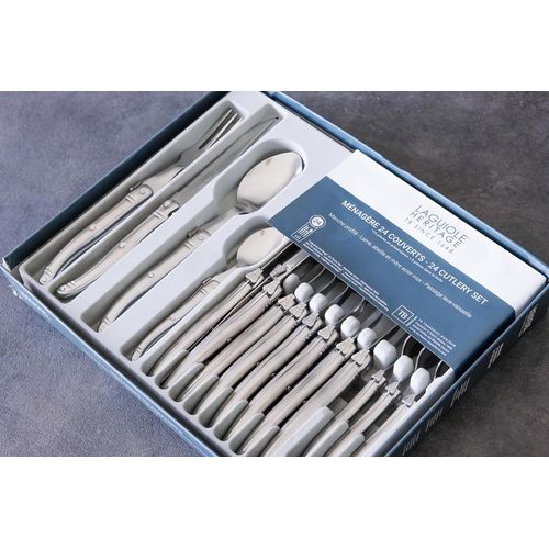 Checarzhn--No1-Laguiole Heritage - Ménagère 24 Pièces - Set De Couverts De Table Acier Inoxydable Pour 6 Personnes - Présentation Coffret Cadeau - Argent