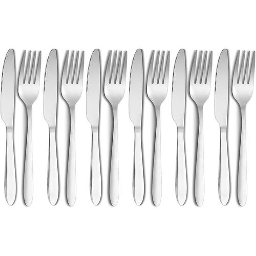 Checarzhn--No1-Lot De 12 Couverts En Acier Inoxydable Pour 6 Personnes, Couverts De Table Fourchette Couteaux À Steak, Coffre-Fort Du Lave-Vaisselle Et Polis Miroir