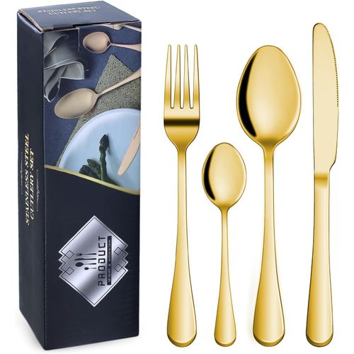 Checarzhn--No1-Set De Couverts De Table Inox 24 Pièces ¿ Polis Miroir, Anti-Tache, Lavable En Vaisselleuse, Pour 6 Personnes