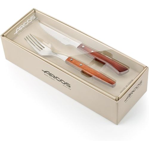 Checarzhn--No1-Lot De 12 Couverts De Table - Set De 6 Couteaux À Steak Et 6 Fourchettes En Bois De Hêtre Et Acier Inoxydable - Coffret Pour Viande - Série Table - Couleur Marron