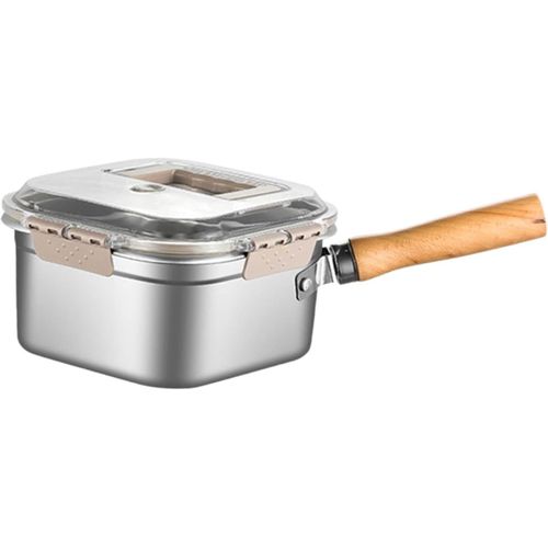 Petite Friteuse Profonde À Vapeur Cuisine À Domicile En Acier Inoxydable Poignée En Bois Cuisinière Avec Panier Pour Frites Pâtes
