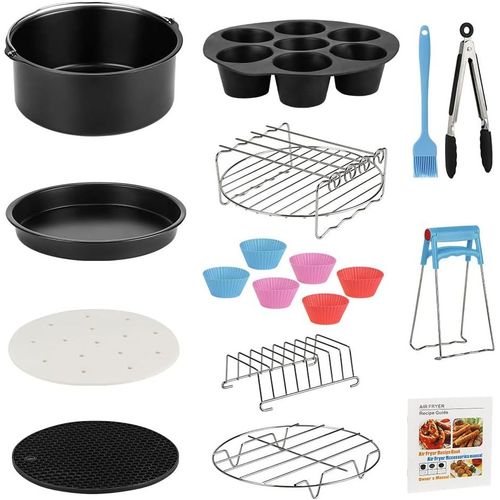 Kit Accessoires Pour Friteuses À Air, 13Pcs 8 Pouces Accessoires De Friteuse Pour Friteuses À Air Inclure Double Couche Avec 4 Brochette, Plat À P , Porte Toast, Pince Cuisine Et Tapis Etc.