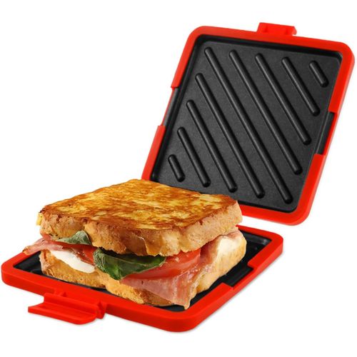 Machine À Sandwichs Sans Fil En Silicone Pour Micro-Ondes, Plaques Antiadhésives, Technologie Heatwave Pour La Cuisson De Délicieux Sandwichs Croustillants (Rouge)