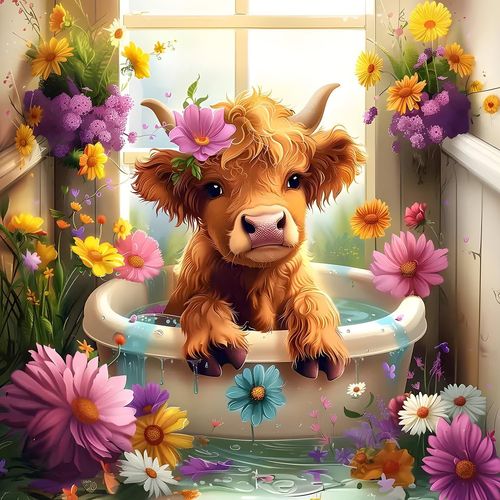 Ayuhr-5d Diy Vache Des Montagnes Kits De Peinture Diamant, Complète Baignoire Diamond Painting Pour Adulte Débutants, Fleurs Art Du Diamant, Décoration Murale Maison Peinture Au Diamant Avec 30x30cm