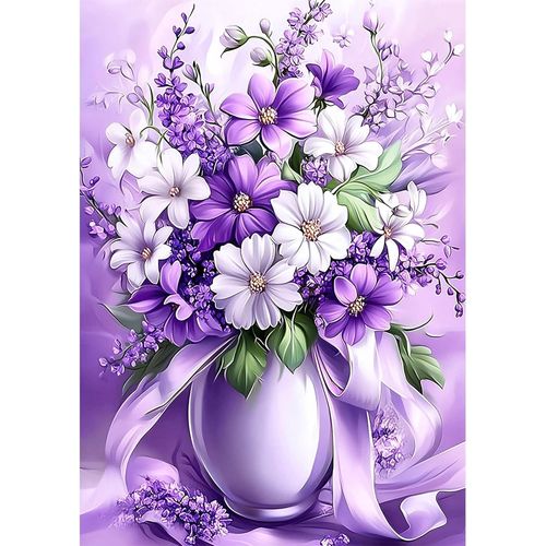Ayuhr-5d Violet Bouquet Diamond Painting Kit,Diy Belles Fleurs Peinture Diamant Adulte,Vintage Diamant Painting Set,Ronde Diamond Peinture,Pont Cristal Débutant Art Set,Pour Maison Décor 30x40cm