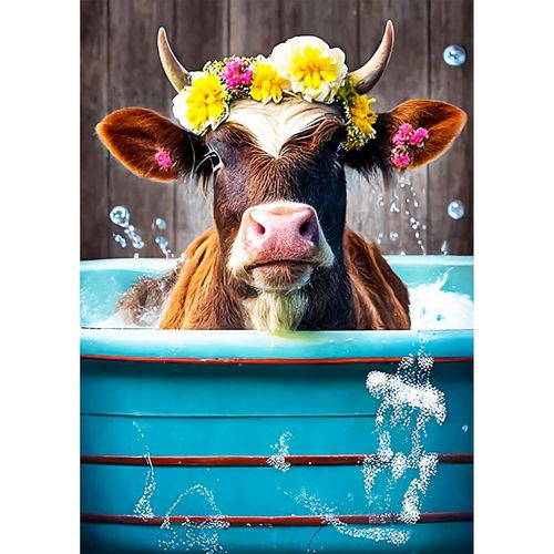 Ayuhr-Baignoire Drôle De Vache À Couronne 5d Diy Diamond Painting Kit Complet, Kit De Broderie 5d, Strass Diamant Point De Croix Peinture Par Numéros Pour Adultes, Décoration Murale 30x40cm