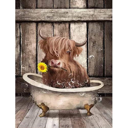 Ayuhr-Diamond Painting, 5d Diamond Painting Kits Complet Adulte Broderie Diamant Peinture Diamant Painting Kits Complet Rond Perles Diamond Painting Complet (Vache Dans La Baignoire 30x40cm)