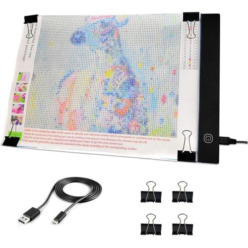 AYUHR-A4 LED Light Pad,Accessoires Diamond Painting,Boîte à Lumière à Luminosité Réglable,Bloc à Dessin Ultra Slim avec,Support et Clips,Idéal pour Diamond Painting Pad,Dessin Esquisse
