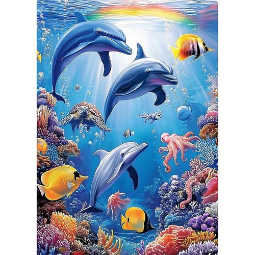Ayuhr-Peinture Diamant Kits, Dauphins Monde Marin 5d Bricolage Diamond Painting Complet, Diamant Strass Point De Croix Cristal Painting Pour Murale Décoration 30x40cm
