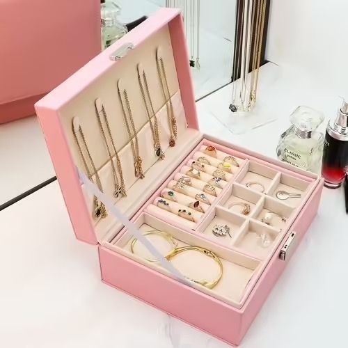 Boîte De Rangement De Bijoux Pour Femmes, Grand Espace Avec Serrure, Boîte De Rangement De Bijoux À Double Couche-Ouragan X