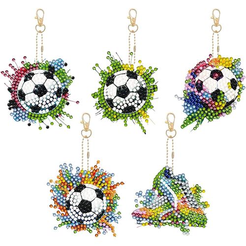 Ayuhr-5 Pièces Porte Clé Diamond Painting, Football Diamant Peinture Porte-Clés, 5d Diy Diamant Plein Peinture Porte-Clés Pour Adultes Enfant Convient Aux Sacs À Dos