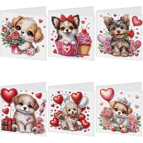 AYUHR-Lot de 6 Carte de Voeux Diamond Painting Chiot, Broderie Diamant Carte Anniversaire, Carte de Remerciement, Cartes de Vacances, Carte de Voeux 2025, Diamant Painting Carte Voeux