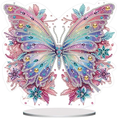 Ayuhr-Diy Diamond Painting Décoration De Table, Papillon Rose Diamond Painting Adultes 5d Diamant Peinture Debout Art Set Diamant Painting Table Décoration Gem Ornements Pour Décoration, Cadeau