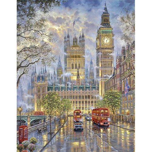 Ayuhr-/40x50cm 5d Peinture Diamant Paysage Londre Enfant Adulte Point De Croix Kit Complèt Carré Diy Diamond Painting Tour Cristal Strass Salon Chambre Décoration Autocollant Mural -Big Ben