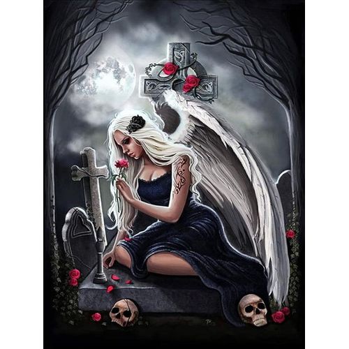 Ayuhr-Diamond Painting Gothique Tete De Mort Ange Noir Ailes Femme Crâne 5d Broderie Diamant Peinture Numero Diamant Adulte Kit Complet 30x40cm Pour La Décoration Murale De La Maison