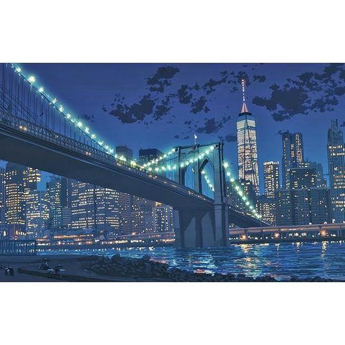 Ayuhr-40x50cm Peinture Diamant Rond Pont De Brooklyn New York Scène Belle Vue Au Bord De Larivière Nuit Paysage Peinture De Paysage De Pierres Précieuses Meilleur Cadeau Et Décoration De Campagne