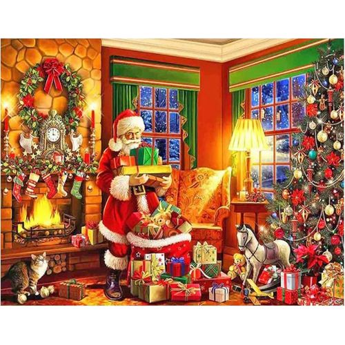 Ayuhr-50 X 40 Cm Diamond Painting Noël Fenêtre Peinture Diamant Père Noël Diamond Painting Sapin De Noël Diamond Painting Art Broderie Point De Croix Images Cadeau Décoration Murale