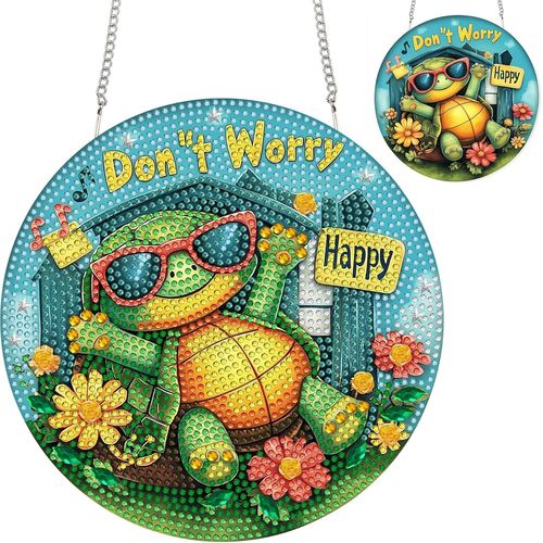 Ayuhr-Diamond Painting Pendentif Ornement Tortue De Merpendentif D'art De Diamant Kits Pour Les Adultes, Animal Diamant Art Pendentifs De Fenêtre Maison Jardin Décoration Suspension 20x20 Cm