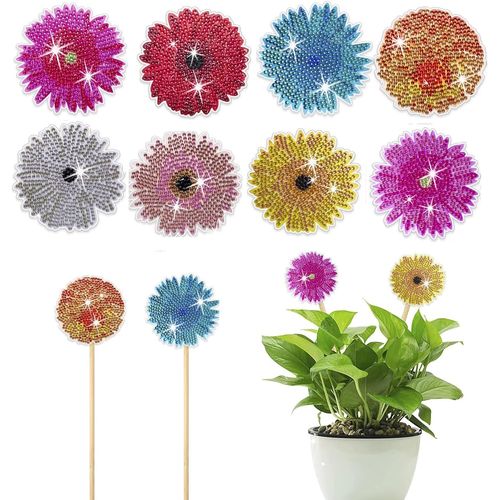 Ayuhr-Lot De 8 Fleurs De Peinture Diamant - Cadeau Pour Enfants Et Adultes - Décoration De Jardin Pour L'extérieur Et L'intérieur - Décoration De Balcon - Bricolage