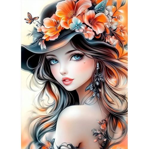 Ayuhr-Diamond Painting Art Kits Pour Adulte, 5d Belle Dame Diamond Art Diy Round Artisanat Cristaux Point De Croix Pour Débutant, Fleur Diamant Gemme Crafts Maison Décor Gift 30x40cm