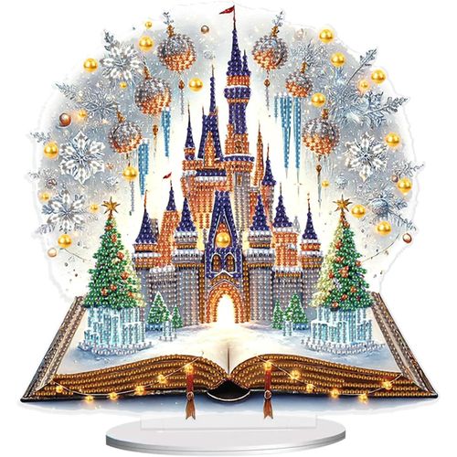 Ayuhr-Noël Diamond Painting Ornement De Table Diamant Painting Décoration De Table Peinture Diamant Ornement De Bureau Bricolage Adulte Sur Socle Point De Croix Kit Broderie Sapin De Noel Château