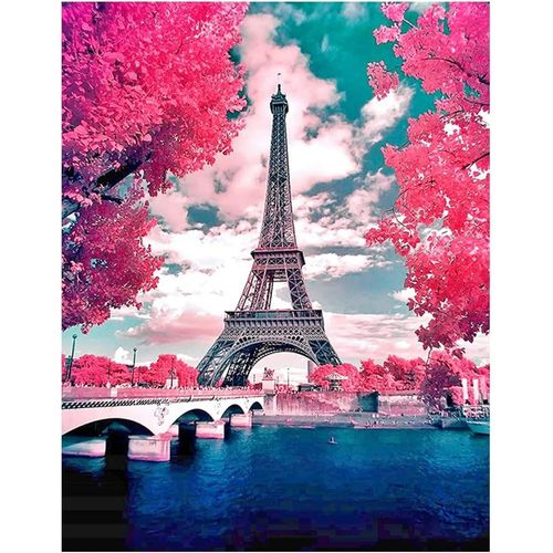 AYUHR-Peinture diamant Carré Carre 40x50 cm Square Diamond Painting Paysage Bord de Mer Fleurs Cerisier Diamond Painting Paris Tour Eiffel Broderie Diamant Grand Format Tableau Diamant kit Complet Ad
