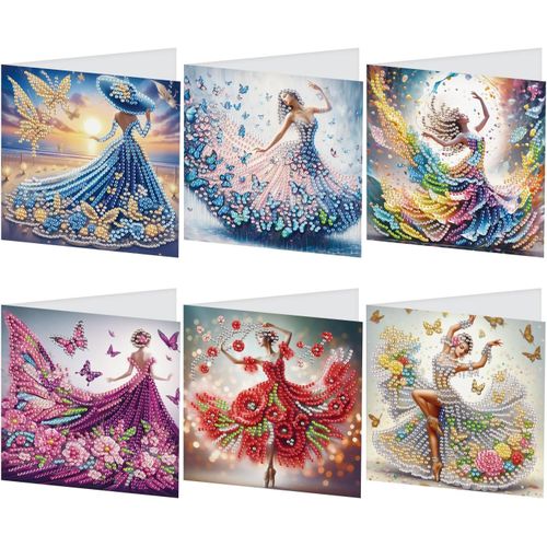 Ayuhr-Lot De 6 Diamond Painting Cartes De V?Ux Peinture Diamant Diy Cartes D'art Pour Anniversaire Fête Des Mères, Noël Thanksgiving Cartes De Félicitations Carte Cadeau Elfe Fée Ange