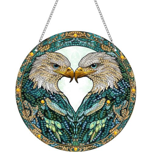 Ayuhr-Diy Aigle Diamond Painting Pendentif, Animal Pendant Broderie Diamant Kit Avec Chaîne, Pour Jardin Maison Porte Et Fenêtre Décoration Cadeaux 20x20 Cm(Aigle)