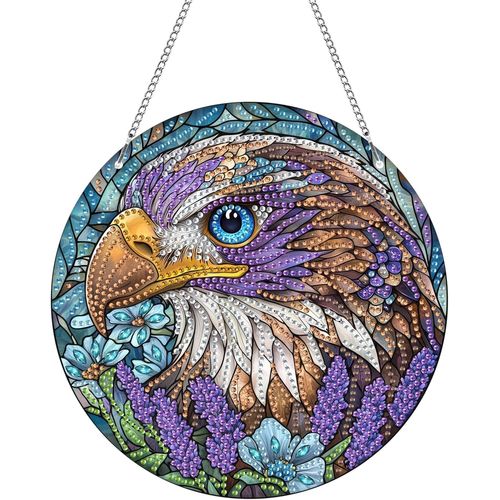 Ayuhr-Diy Aigle Diamond Painting Pendentif, Animal Pendant Broderie Diamant Kit Avec Chaîne, Pour Jardin Maison Porte Et Fenêtre Décoration Cadeaux 20x20 Cm(Aigle)