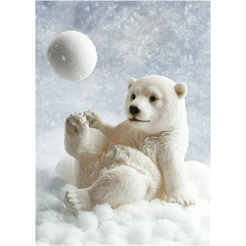 AYUHR-30x40CM Rond Peinture Diamant Ours Polaire,Diamond Painting Animal BéBé, Point De Croix Diamant Paysage Neige, 5D Mosaïque Diamond Art Décoration Murale Salon Chambre Enfants