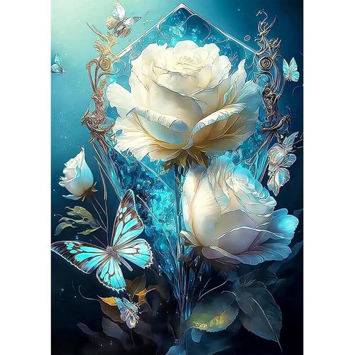 Ayuhr-Belles Fleurs Papillon Peinture Diamant Adulte, Diamond Painting 5d Complet Diamant Kits, Diamant Strass Point De Croix Cristal Painting Pour Murale Décoration 30x40cm