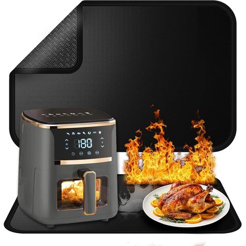 AYUHR-Tapis résistant à la chaleur pour friteuse à air, Tapis anti feu pour comptoir de cuisine, Tapis en silicone ignifuge pour comptoir, protecteur de comptoir (Noir, 60x40cm)