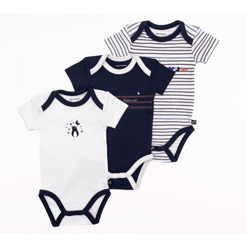 Bodies Bébé Manches Courtes En Coton Lot De 3 - Botanica Bleu/Blanc