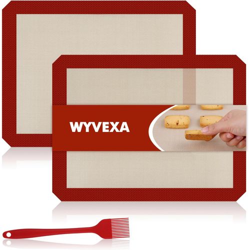 AYUHR-Lot de 2 Tapis de cuisson en silicone Wyveca : Supporte Four et Micro-Onde, Sans BPA, Anti-Adhérent pour Patisserie. Pratiques et Faciles à Nettoyer