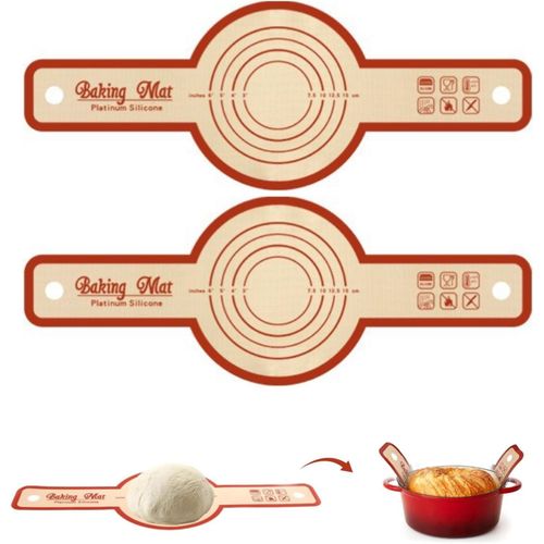 AYUHR-2 Pièces Tapis de Cuisson, Élingue à Pain en Silicone pour Four Hollandais, Réutilisable en Silicone Anti-Adhésif - Supporte le Four et le Micro-Onde, Tapis de Pâtisserie avec Longues Poignées