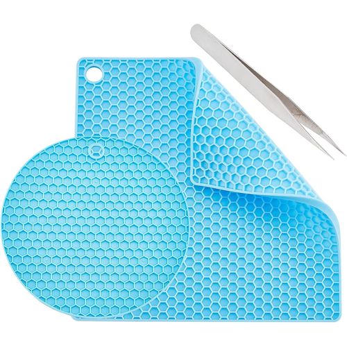 AYUHR-2 Styles Silicone Doming Mat Rond Carré Résine Doming Tapis Résistant à la Chaleur Synthétique Caoutchouc Nid d'abeille Bleu Coussinets Plateaux Pince à Épiler pour la Fabrication