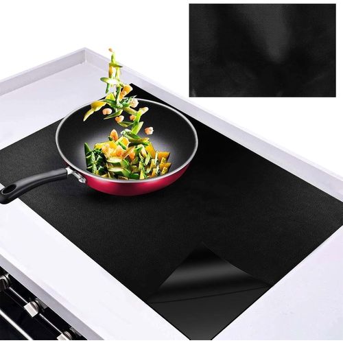 AYUHR-Grand tapis en silicone 78 x 52 cm - Tapis de protection pour plaque à induction - Tapis de protection en silicone - Résistant à la chaleur - Pour cuisinière à induction - Noir