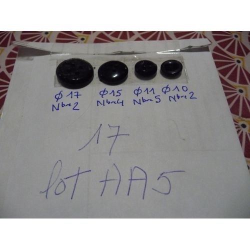 Lot Aa5 17 Boutons Noirs Diam 10 11 15 17