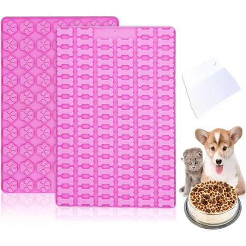 AYUHR-2 Pièces Tapis de Cuisson en Silicone avec Racloir et Moule pour Biscuits pour Chiens, Chocolat, Etc (Petits Os+Patte de Chat)